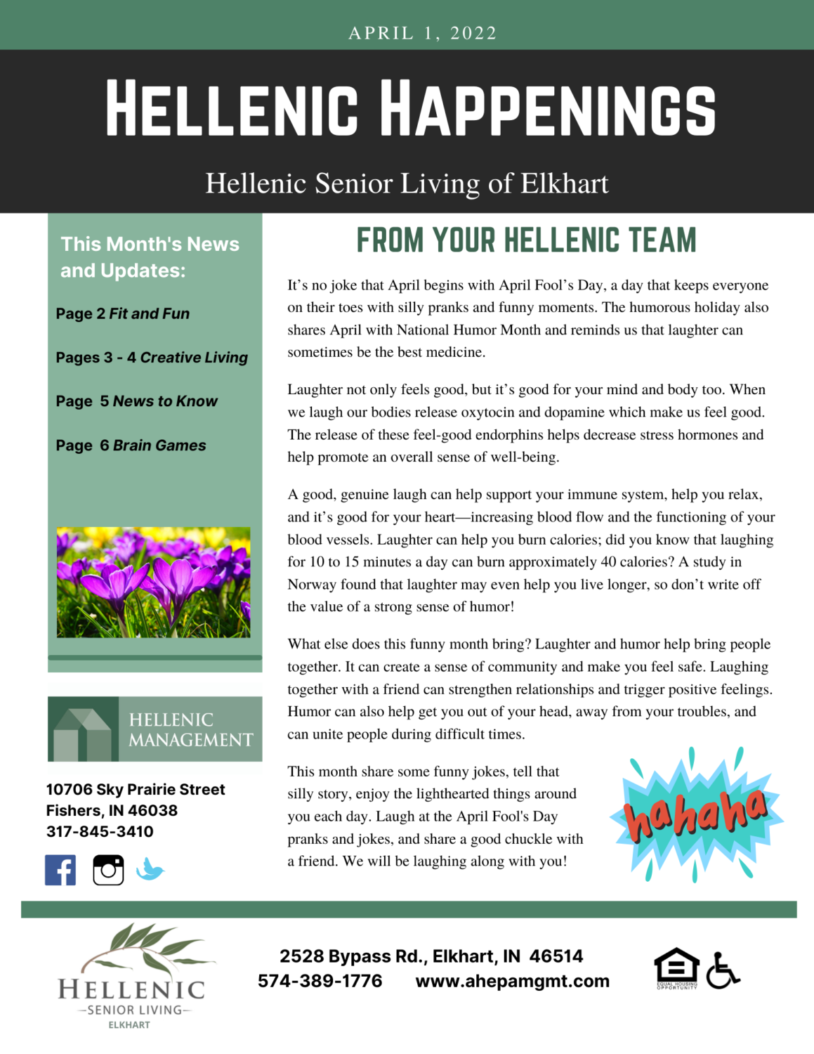 Hellenic Happenings April 2022 Newsletter, page 1